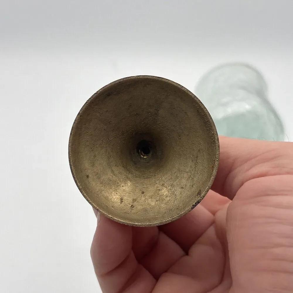 Vintage Brass Tea light/Votive Candle Holder Stand w Crackle Glass Globe